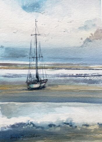 Segelboot bei Tageslicht Aquarell leicht