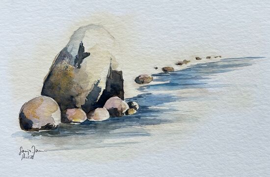 Steine im Aquarell am Meer