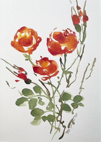 rote rose chinesische tuschetechnik Aquarell