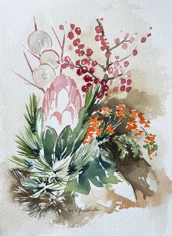 Protea Euhorie Ilex Blumen malen Aquarell