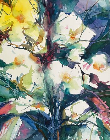 weiße Blumen abstrakt Aquarell malen