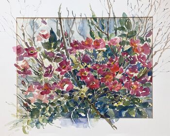 blumen rosa blumenwiese aquarell malerei gemälde