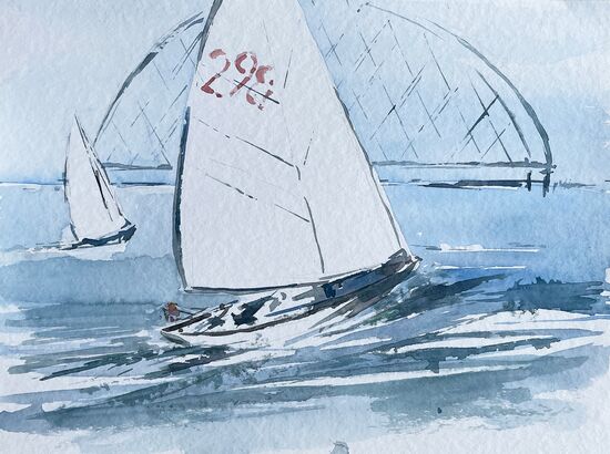 malen am meer Segelschiff Segelboot Fehmansundbrücke Meer Aquarell