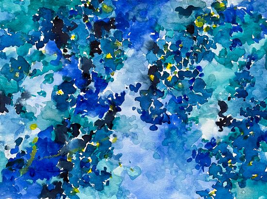 blaues stunde blumen abstrakt aquarell malen
