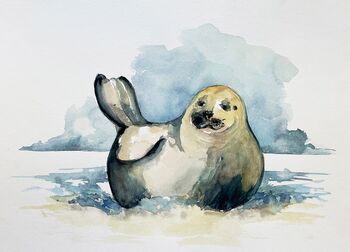 Seehund am Strand Tier malen Aquarell