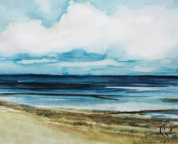 deich meer aquarell strand malerei