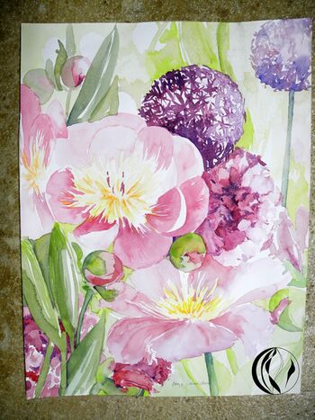 Bauernrose Peonie Blume im Aquarell
