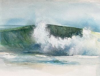 brechende Welle Gischt Meer tobend malen Aquarell