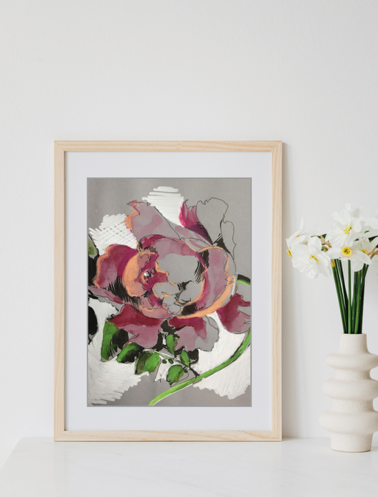 malen am meer bauernrose Bauernrose päonie rosa mixtechnik gemalt