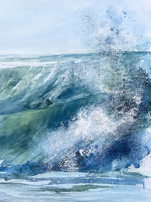 Brandung Gischt Meer Sturm wütendes Wasser Aquarell malen