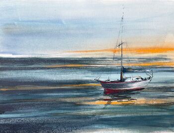 segelboot im sonnenuntergang gemalt aquarell