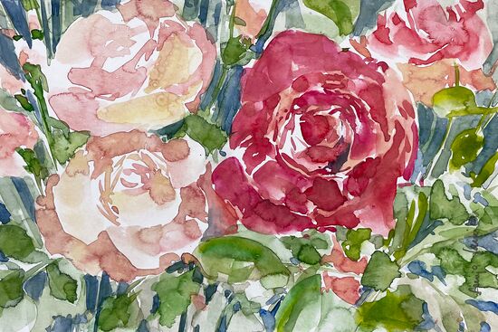 rote Rosen Blumen malen Aquarell