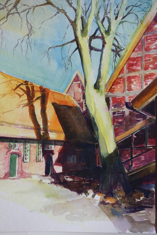 malen am meer lüneburg Baum Fachwerkhäuser roter Hahn Lüneburg