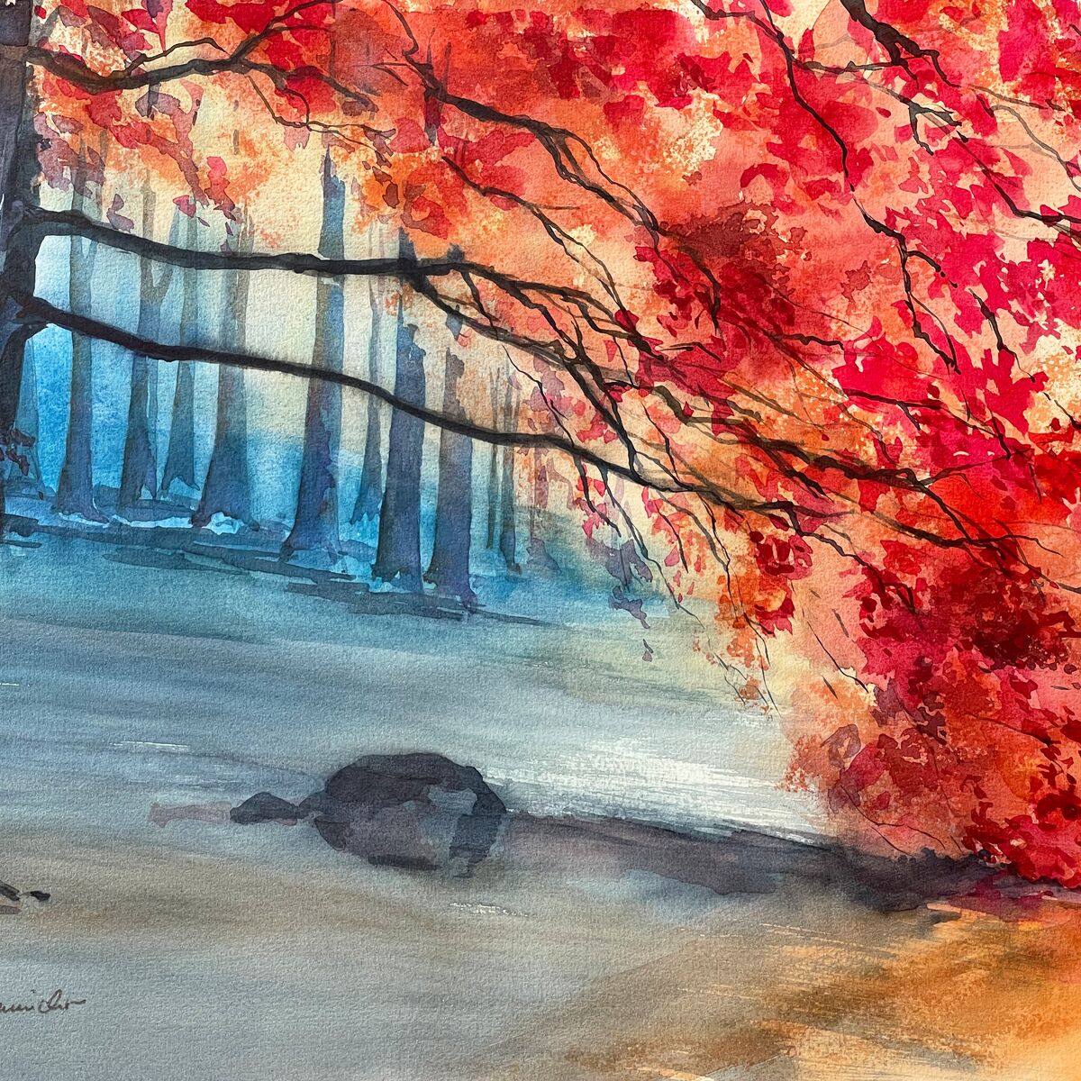 Roter Baum im Wald - Malen am Meer®
