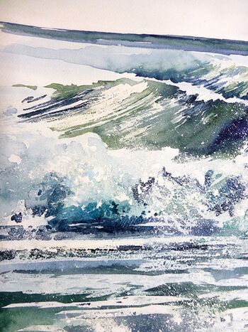 Wellen mit Gischt Brandung im Aquarell