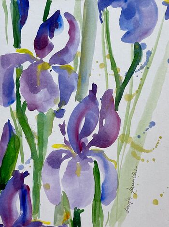 Iris blau Schwertlilie Blume malen Aquarell