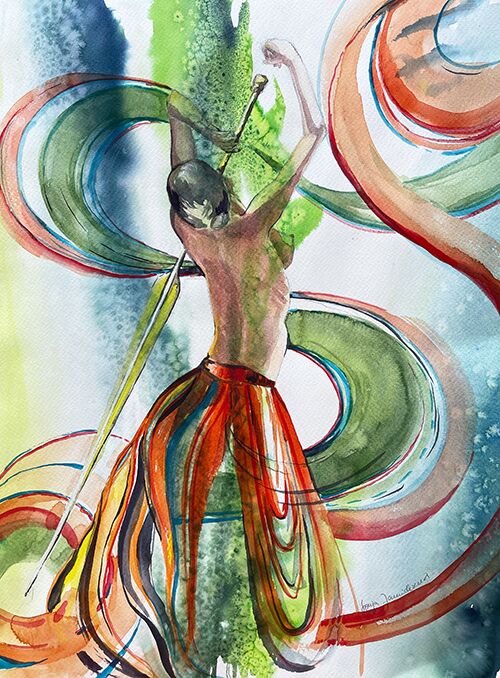 Tänzerin Person Schwert Figur malen Aquarell