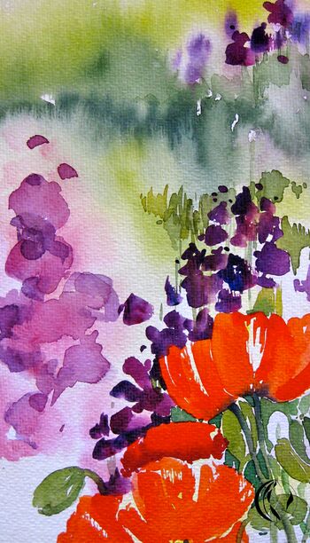 mohn und lavendel im Aquarell