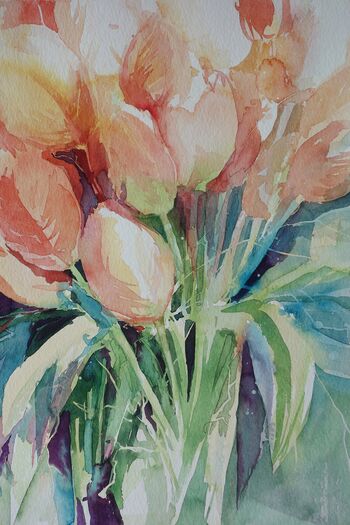 Tulpen lachsfarbend Blumen Aquarell