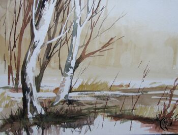 birken im Sumpf weiß Aquarell