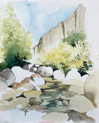 fluss steine aquarell malerei natur