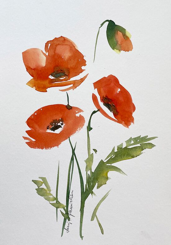 Mohn rot chinesische Tuschetechnik