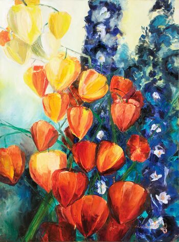 Physalis Rittersporn orange blau Blume Öl