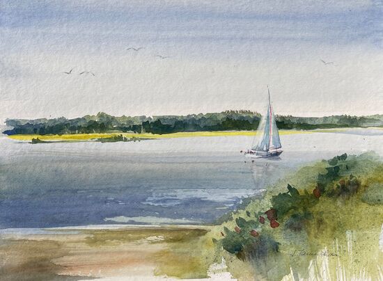 malen am meer segelboot ruhiges Wasser mit Segelboot auf der Ostsee
