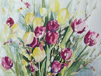 tulpen gelb lila blumen im Aquarell