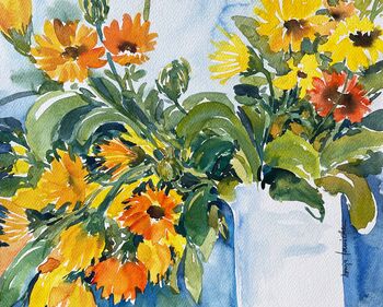 orange calendula blume aquarell malen