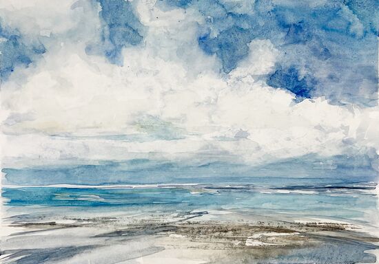 Wolke Wattenmeer Ebbe Aquarell