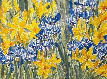Kornblumen Lilien Blumen im Aquarell