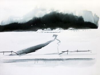 warften im Schnee Schwarz weiß Aquarell