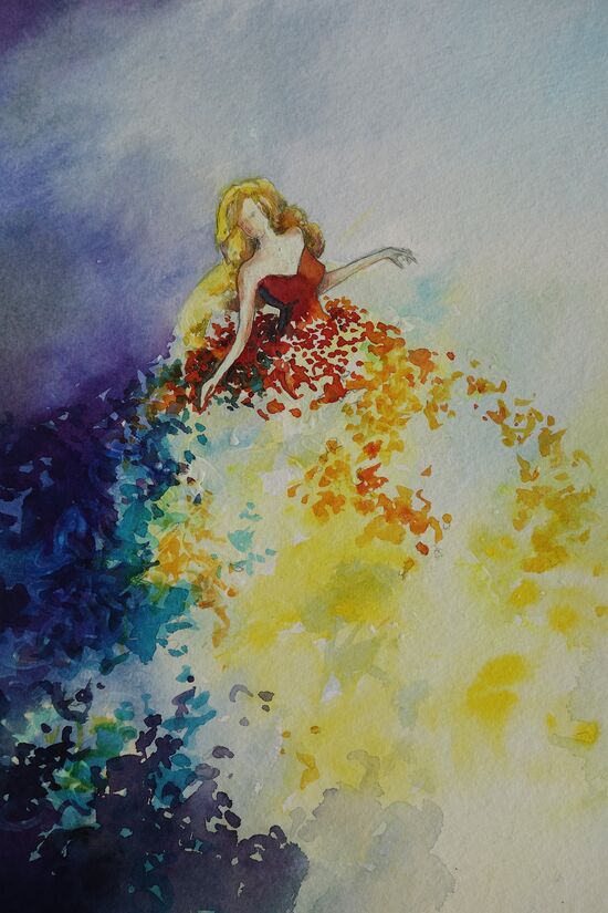 Tanz Kleid Figur Elfe Aquarell